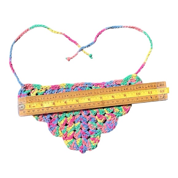Multi coloured kid size bandanna, handmade crochet NWOT - Picture 4 of 6